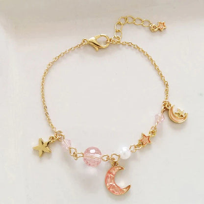 Japan Korea Star Moon armbånd til kvinder piger mode pink krystal perle kæde armbånd engros designer smykker fest gave