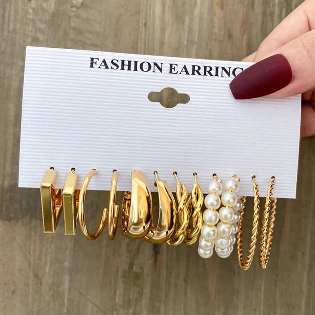 Vintage guldfarvede øreringe Geometri perleøreringe til kvinder enkle firkantede runde mode festsmykker 2023 nye